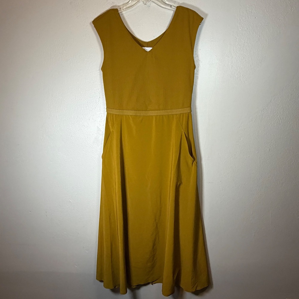 Athleta‎ Mustard Yellow Ribbed V-Neck Cutout Back Midi Dress with Pockets